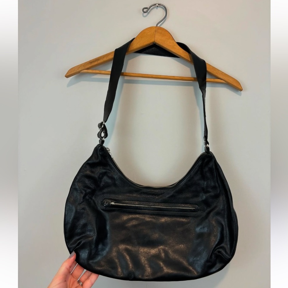 Rudsak black leather crescent shaped shoulder bag